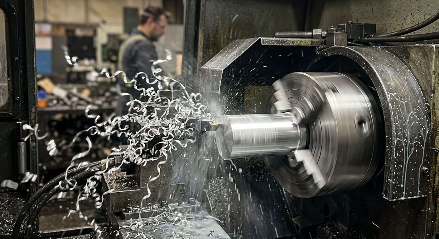 Tournage CNC d'une pièce cylindrique en aluminium chez Usinage Précision LPS